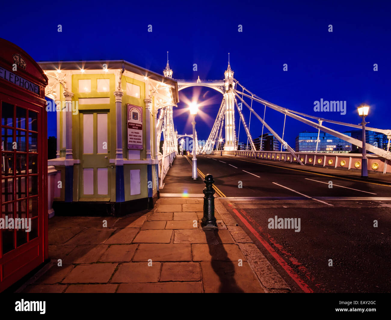 Albert Bridge at night. Stock Photo