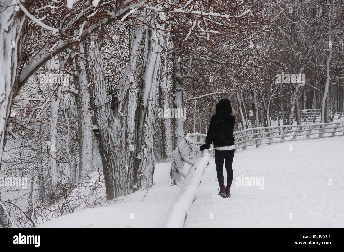 girl walking in snow