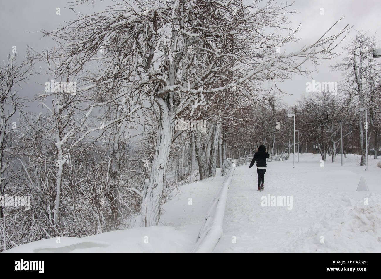 girl walking in snow