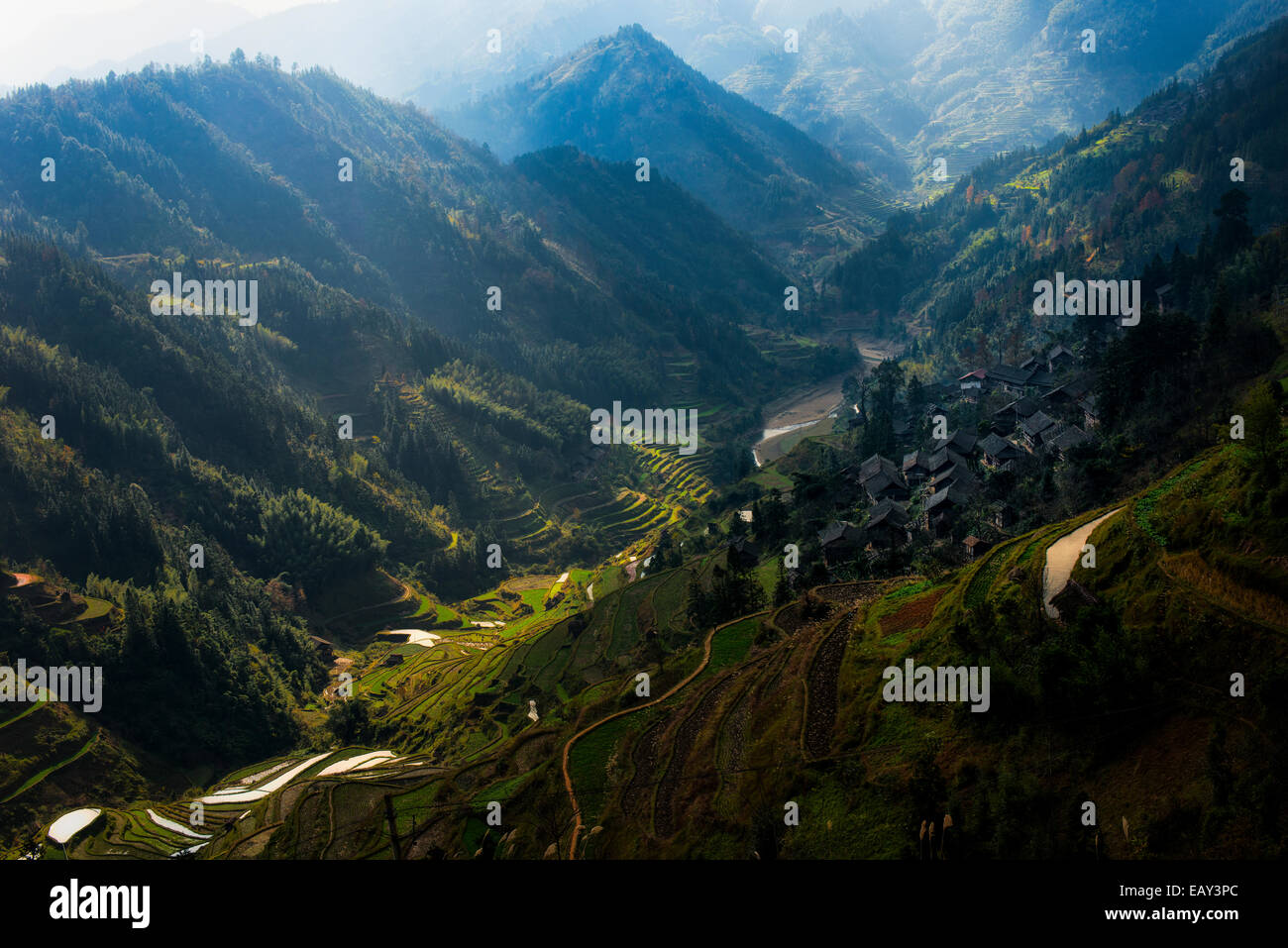 Traditional village of the ethnic minorities of Southern China Stock Photo