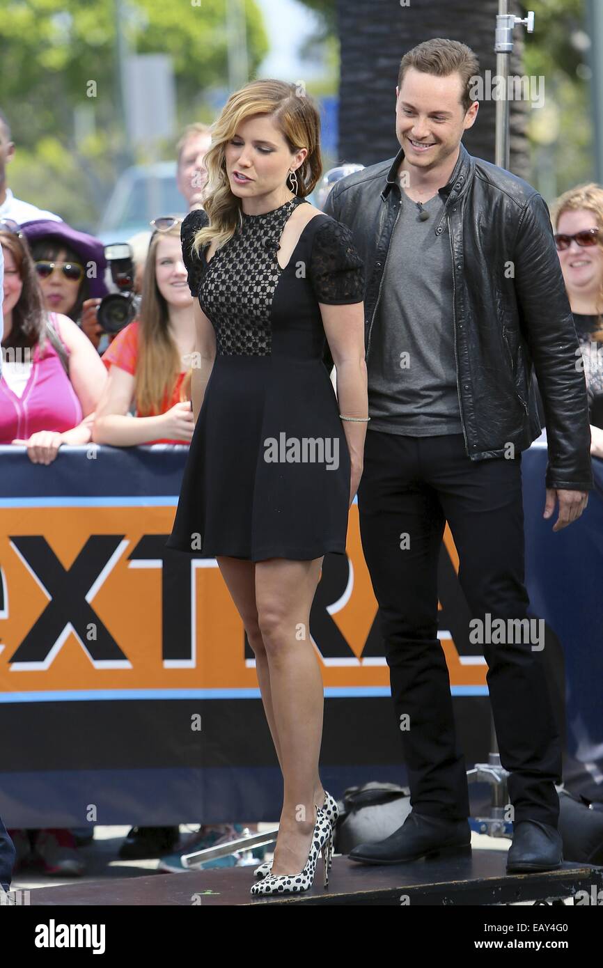 Sophia Bush and Jesse Lee Soffer seen at Universal Studios where they were  interviewed by Mario Lopez for television show Extra. Featuring: Sophia Bush ,Jesse Lee Soffer Where: Los Angeles, California, United States