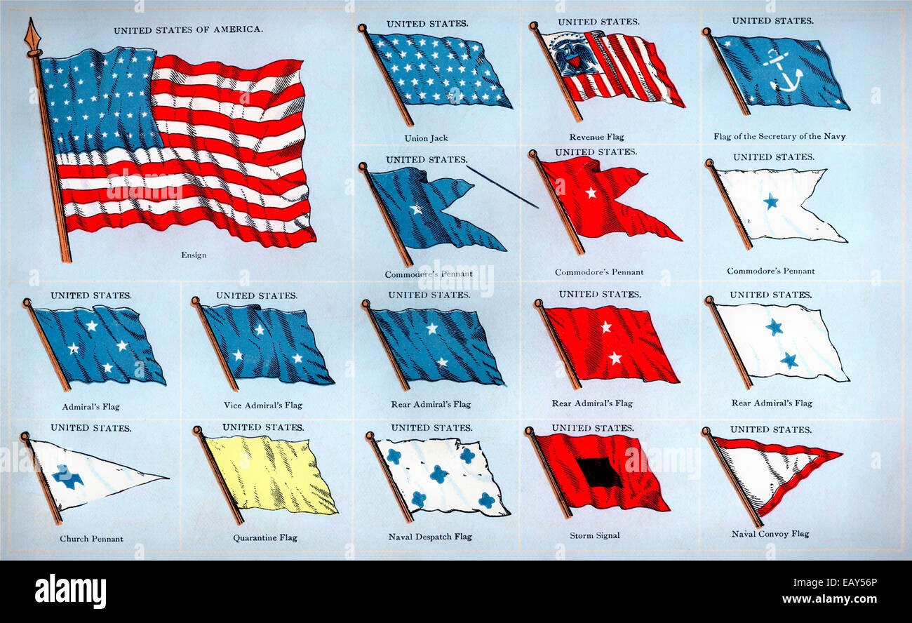 Historical flags from the U.S. history, Historische Flaggen aus der US-amerikanischen Geschichte Stock Photo