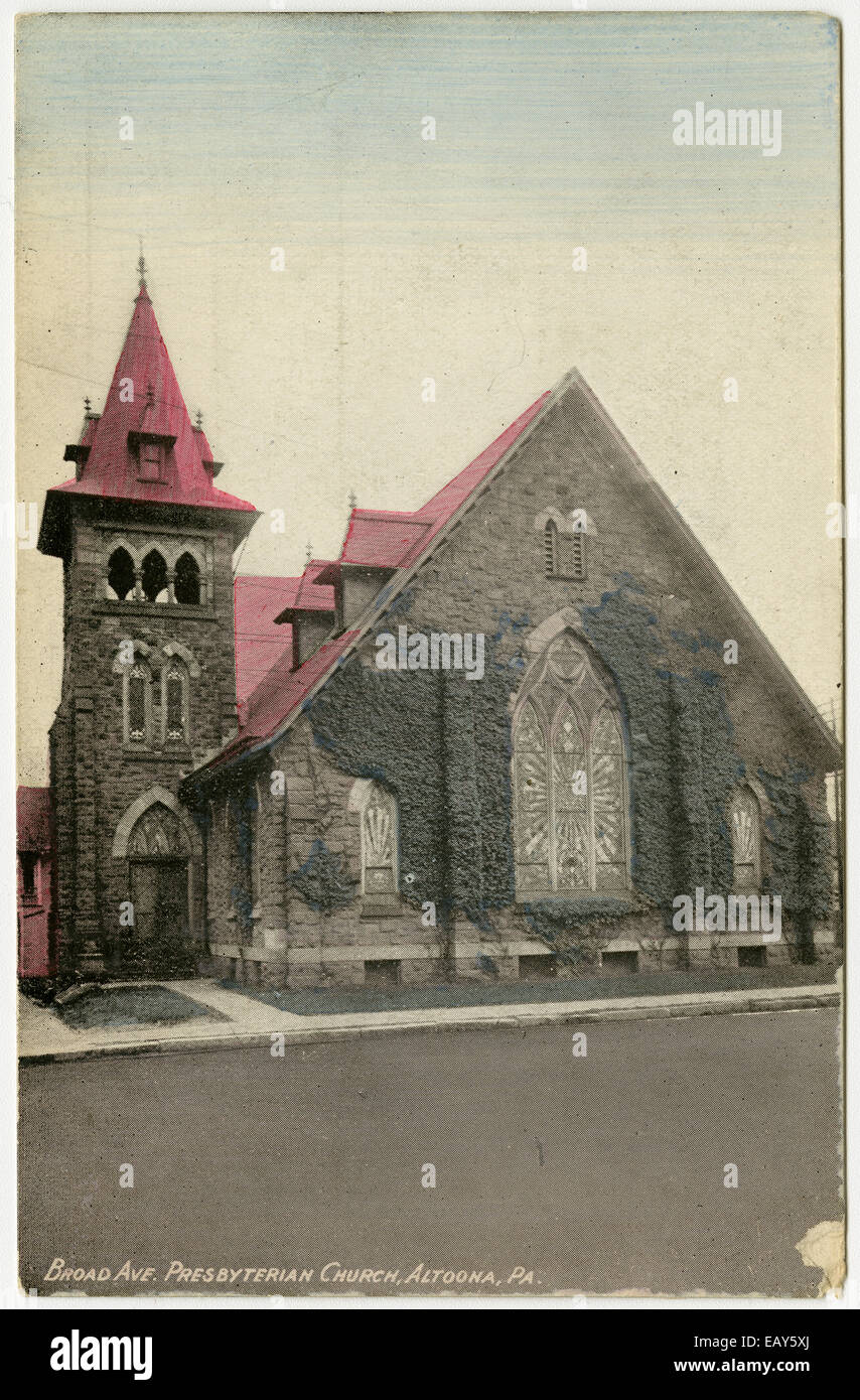 Broad Avenue Presbyterian Church in Altoona, Pennsylvania from a pre-1923 postcard From RG 428, Postcard Collection Stock Photo