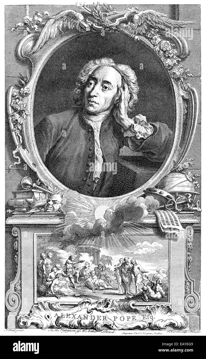 portrait of Alexander Pope, 1688 - 1744, an English poet, translator and writer of Neoclassicism, Historische Zeichnung aus dem Stock Photo