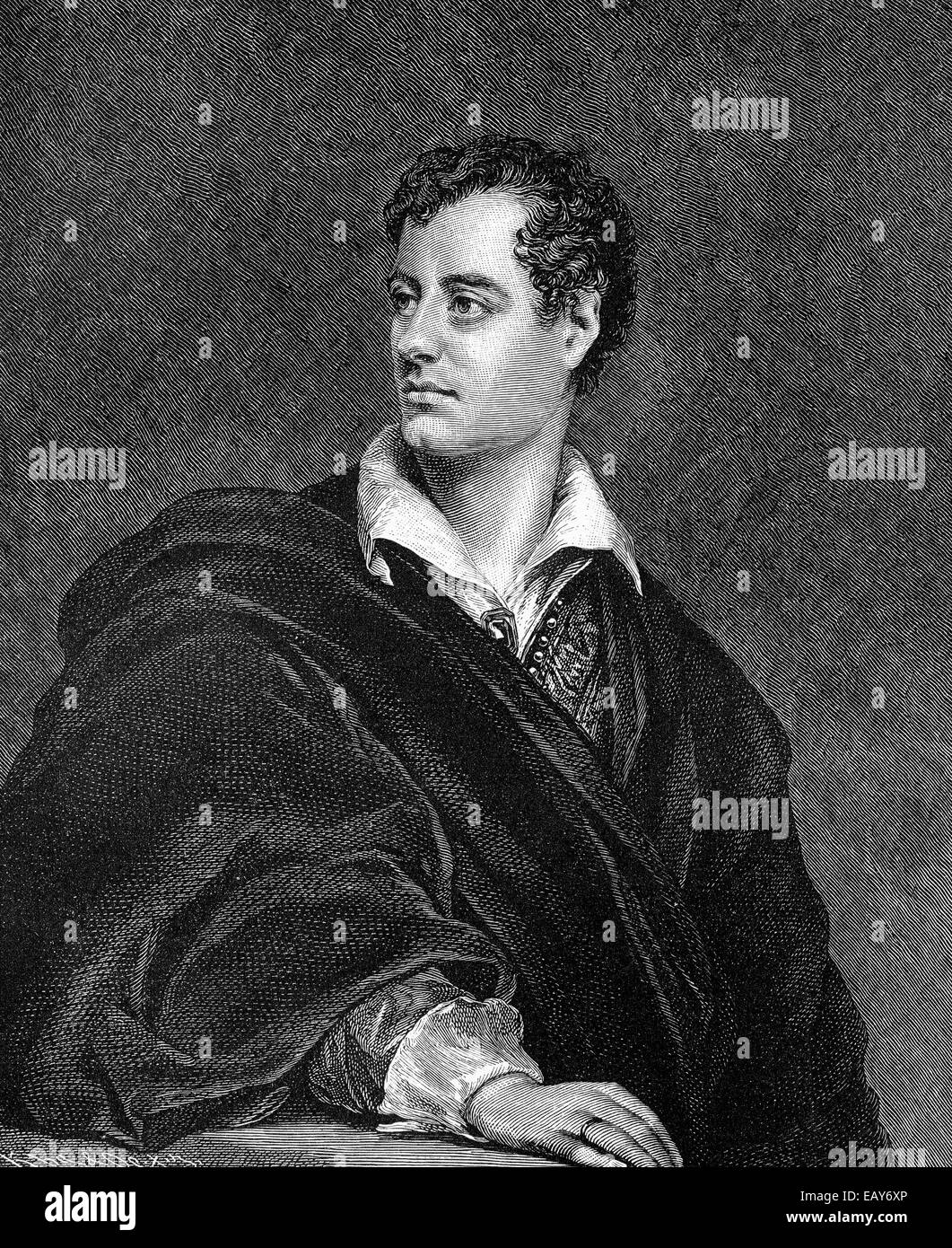 George Gordon Noel Byron, 6th Baron Byron of Rochdale, 1788 - 1824, a British poet, Historische Zeichnung aus dem 19. Jahrhunder Stock Photo