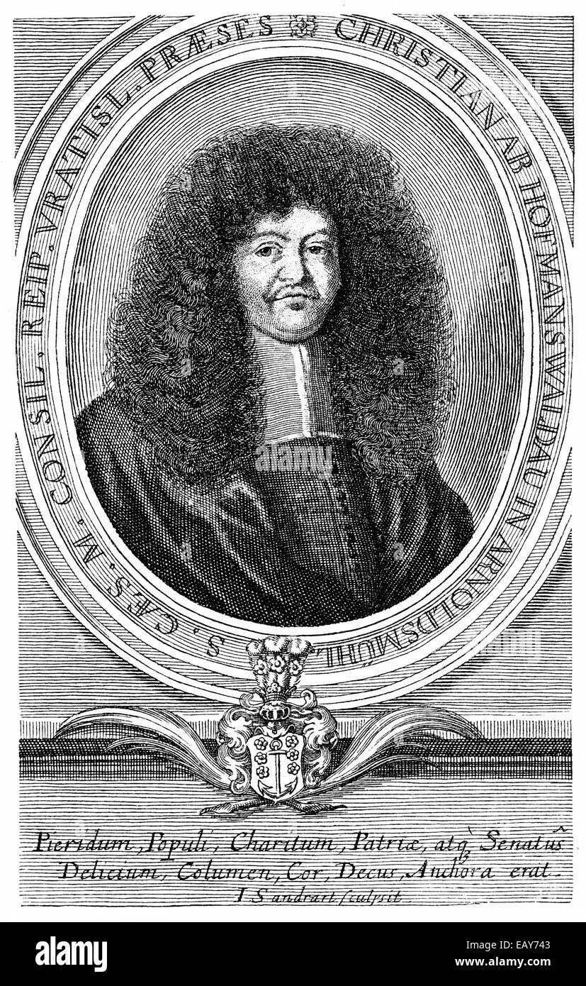 Portrait of Christian Hoffmann von Hoffmannswaldau or Hofmann von Hofmannswaldau, 1616 - 1679, Silesian poet and epigrammist, Po Stock Photo