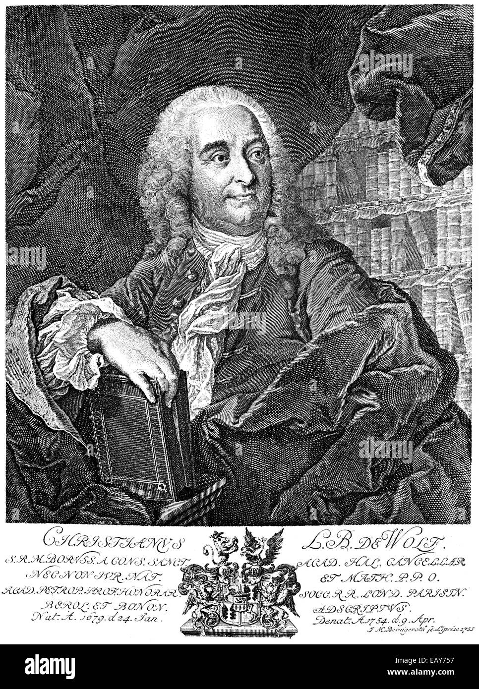 Christian Freiherr von Wolff or Chrétien Wolf, 1679 - 1754, German polymath, lawyer, mathematician and philosopher of the Enligh Stock Photo