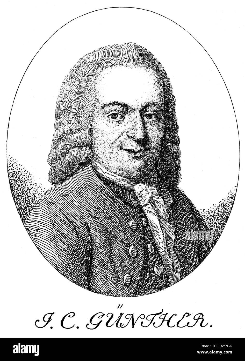 1756, portrait of Johann Christian Guenther, 1695 1723, a German poet