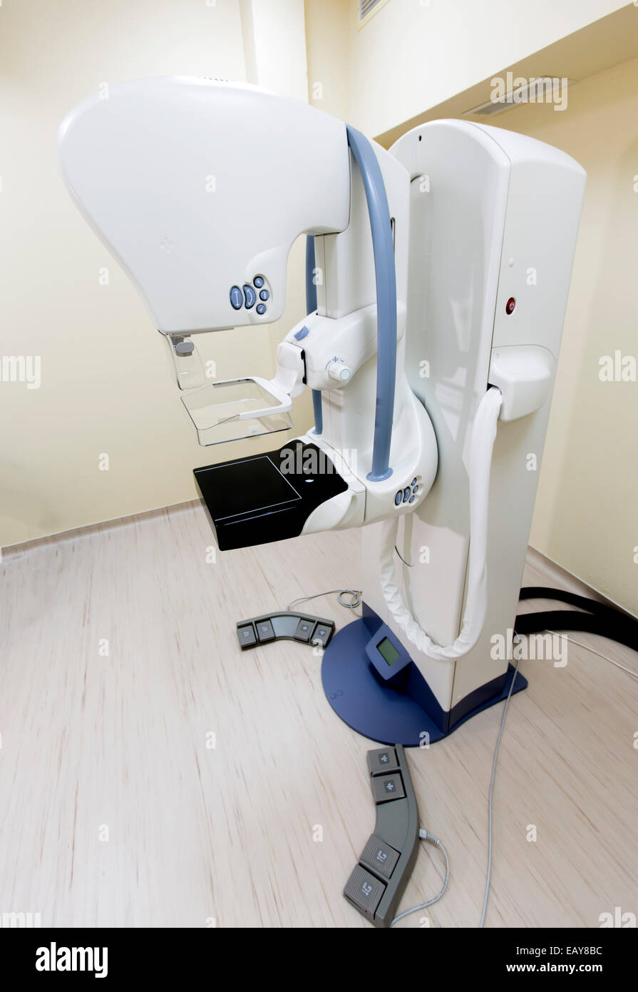 White Linear Accelerator in a cancer clinic. Stock Photo