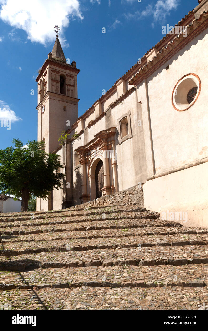 Iglesia de San Juan Bautista, church in Linares de la Sierra, Sierra de Aracena, Huelva province, Spain Stock Photo