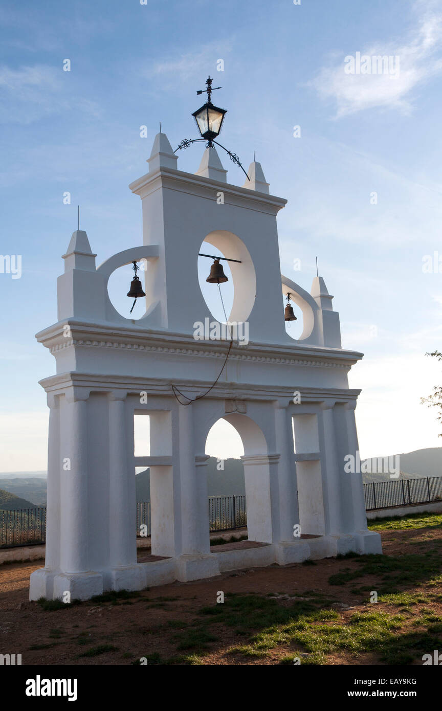Bell gable tower structure, Peña de Arias Montano,  Alájar, Sierra de Aracena, Huelva province, Spain Stock Photo
