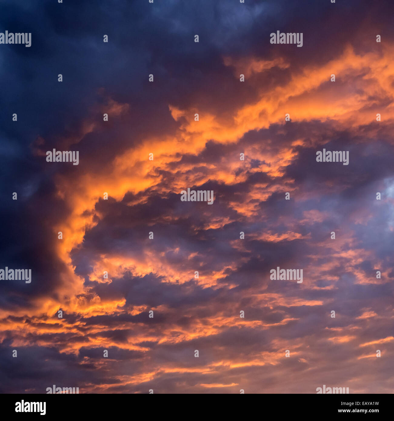 sunset sky with blue, red and orange colors Stock Photo