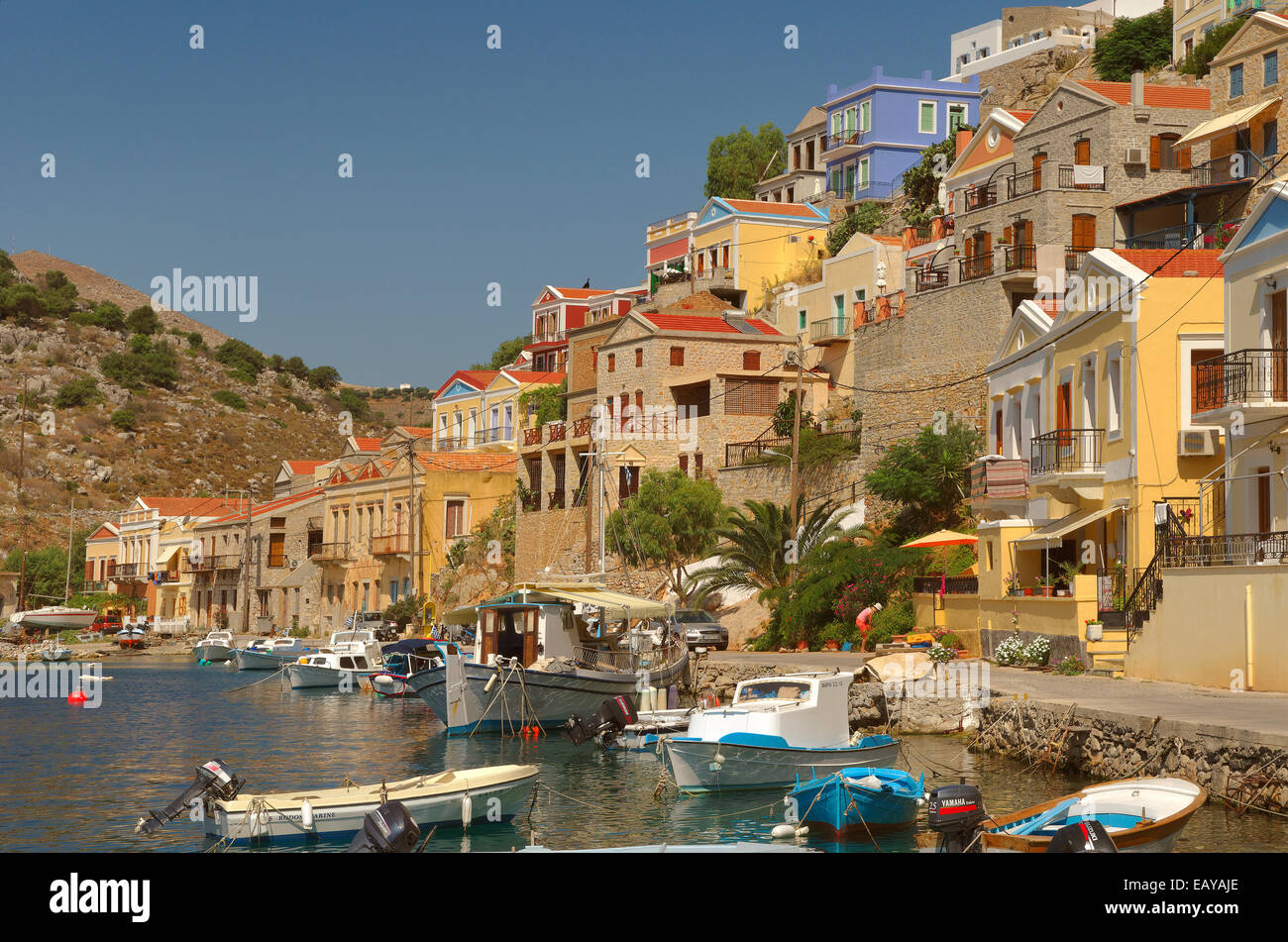 Port of Symi, Greek Island of Symi, Aegean Dodecanese Island Group, Greece Stock Photo