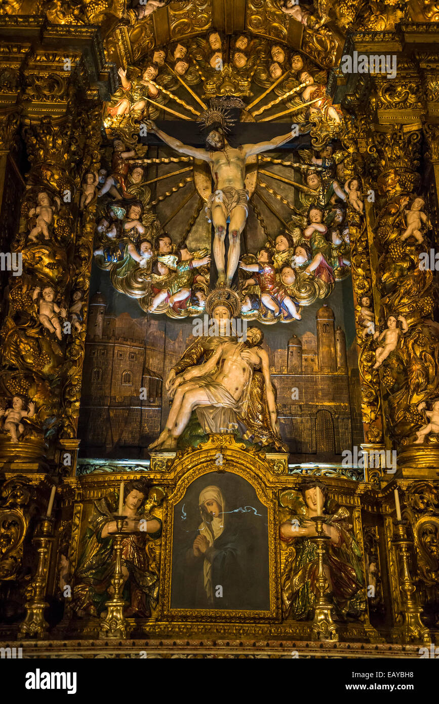 Church of Saint Roch, Interior, Crucifixion and Pieta sculpture, Igreja de Sao Roque, Lisbon, Portugal Stock Photo