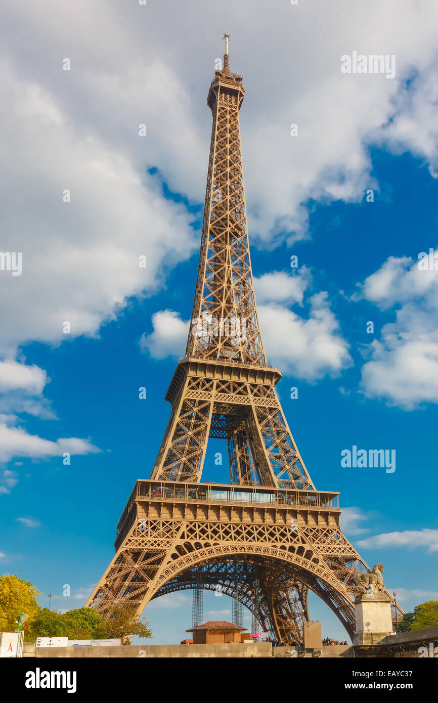 view from the river Seine on Eiffel tower (La Tour Eiffel) in Paris, France Stock Photo