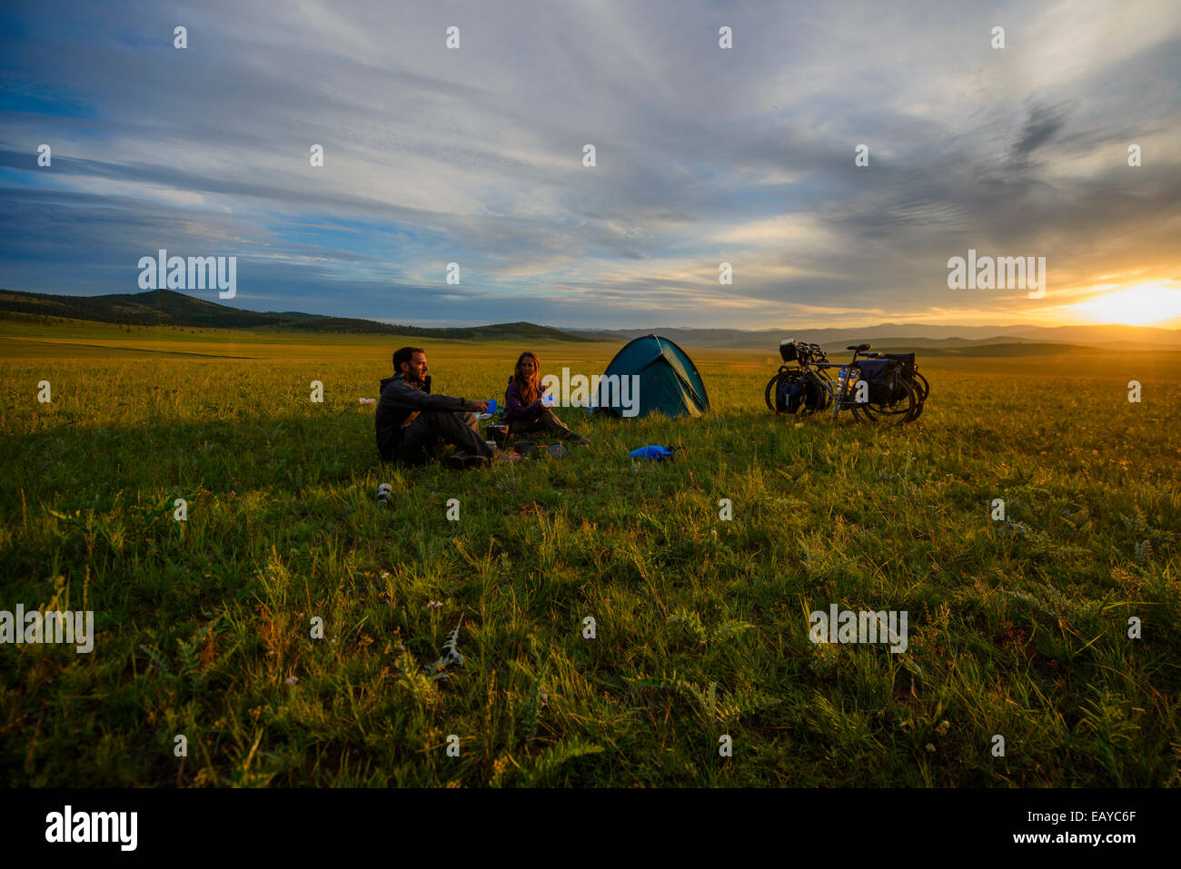 Camping in the Mongolian steppe, Mongolia Stock Photo - Alamy