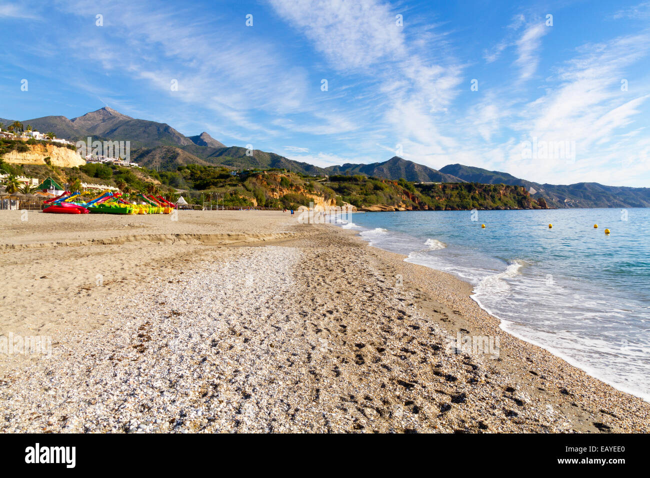 Playa Del Burriana beach in Nerja Spain on the Costa Del Sol Stock Photo