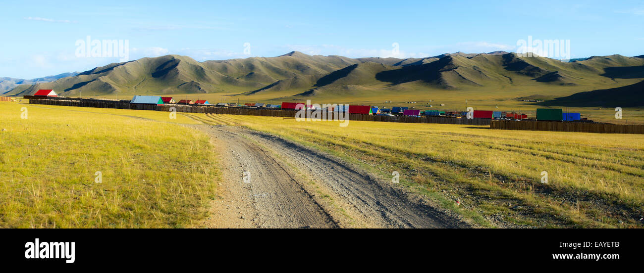 Village in the Mongolian steppe, Mongolia Stock Photo