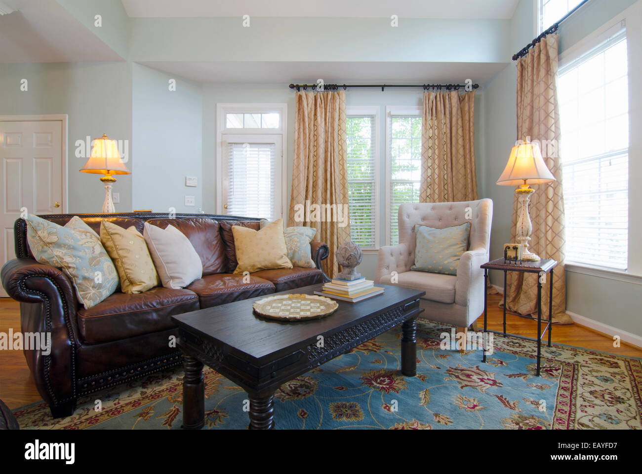 Living Room A modern living room with traditional furnishings Stock