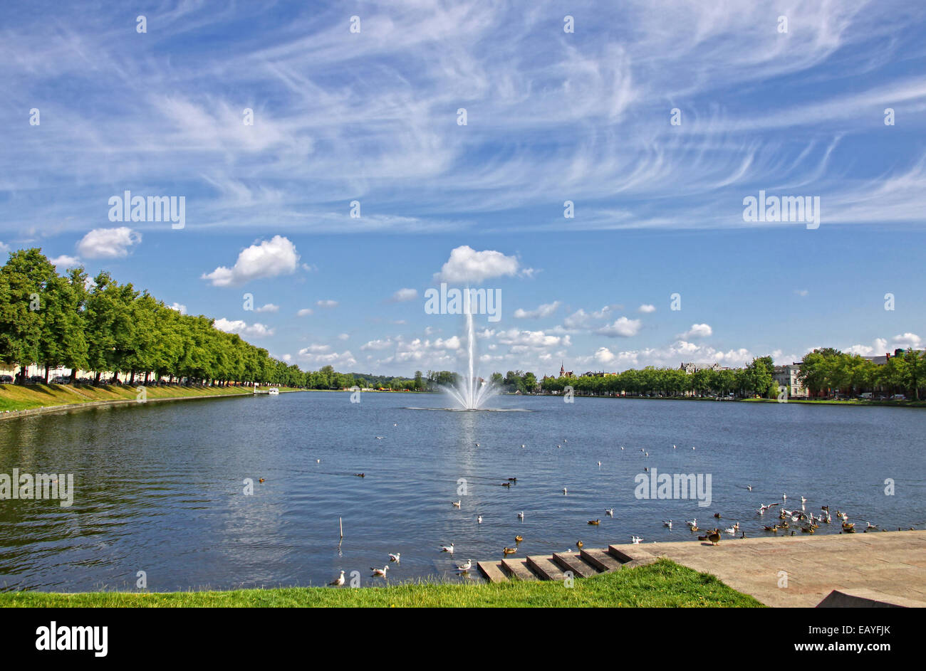 Summer view of Pfaffenteich lake and Schwerin city, Mecklenburg-Vorpommern region, Germany Stock Photo