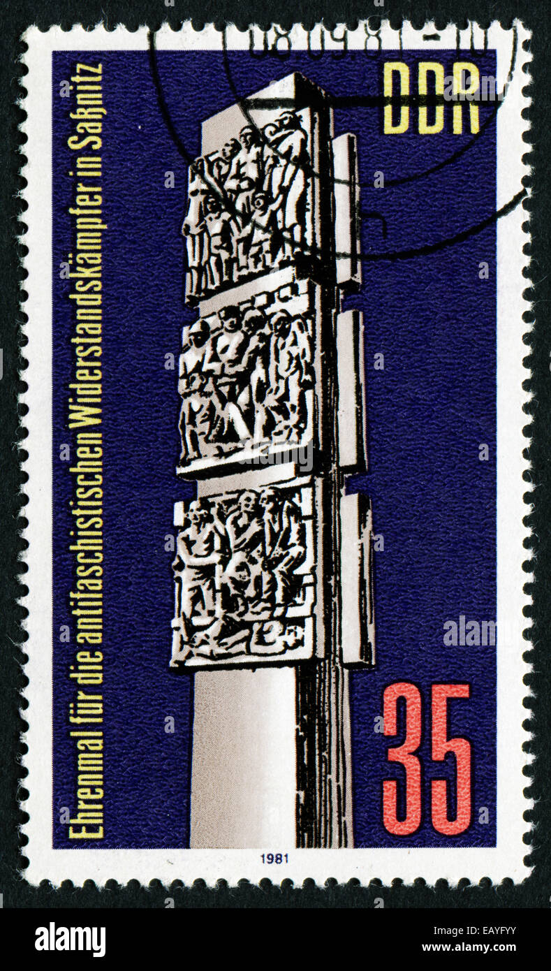 GERMANY- CIRCA 1981: stamp printed in Germany, shows Anti-Fascist Resistance Monument, Sassnitz, circa 1981. Stock Photo