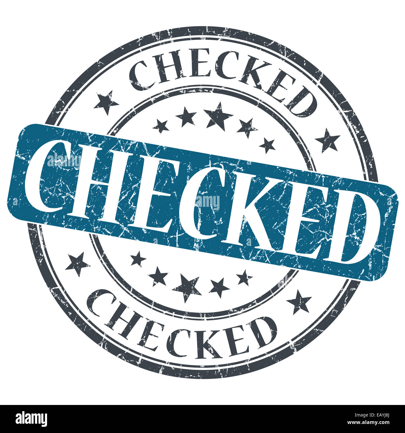 Checked blue round grungy stamp isolated on white background Stock ...