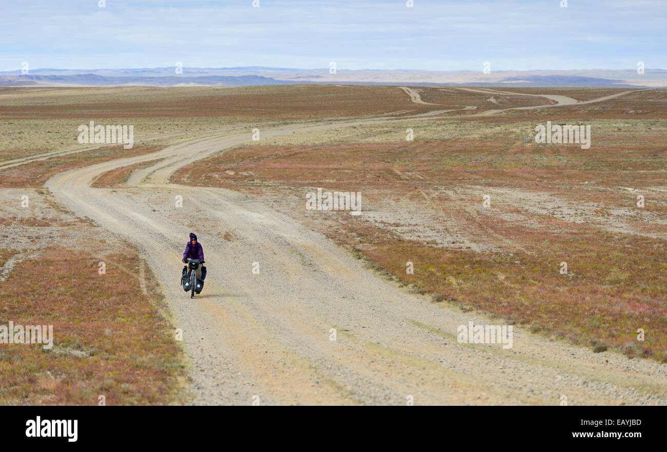 Cycling through the Gobi desert, Mongolia Stock Photo