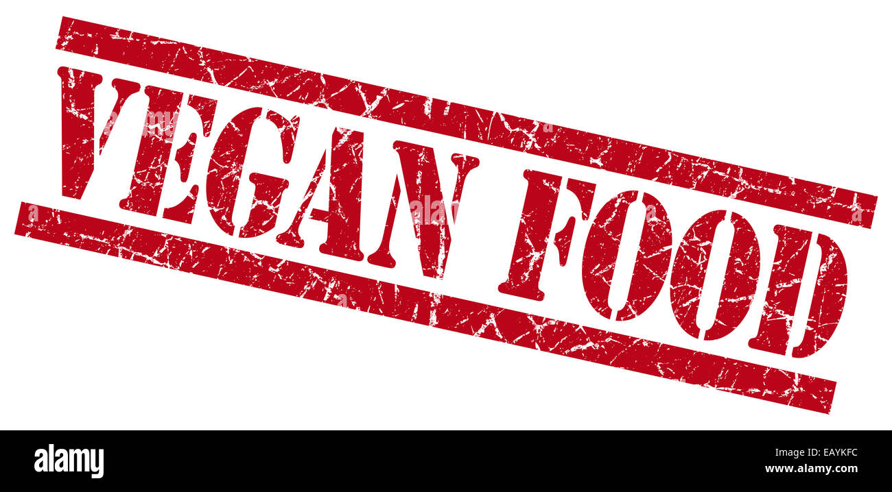 vegan food red square grunge textured isolated stamp Stock Photo - Alamy