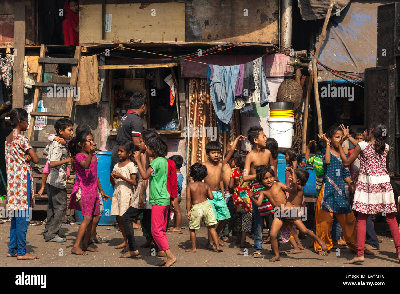 Indian children dancing at a party in Mumbai, India Stock Photo