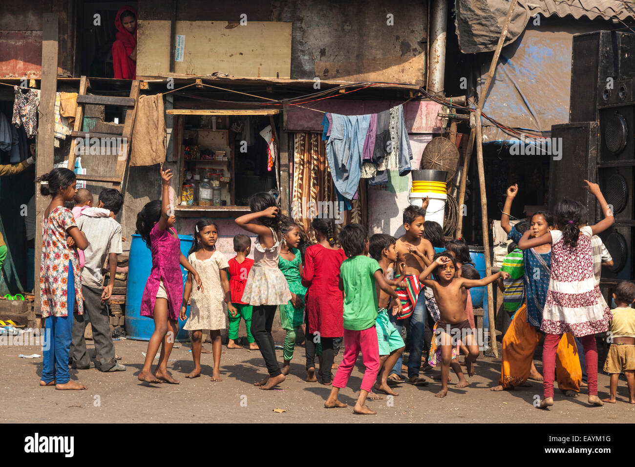 Indian children dancing at a party in Mumbai, India Stock Photo