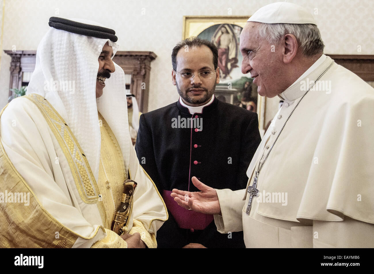 Pope Francis meets with Bahrain's King Hamad bin Isa Al Khalifa at the Vatican  Featuring: Pope Francis,Hamad bin Isa Al Khalifa Where: Rome, Italy When: 19 May 2014 Stock Photo