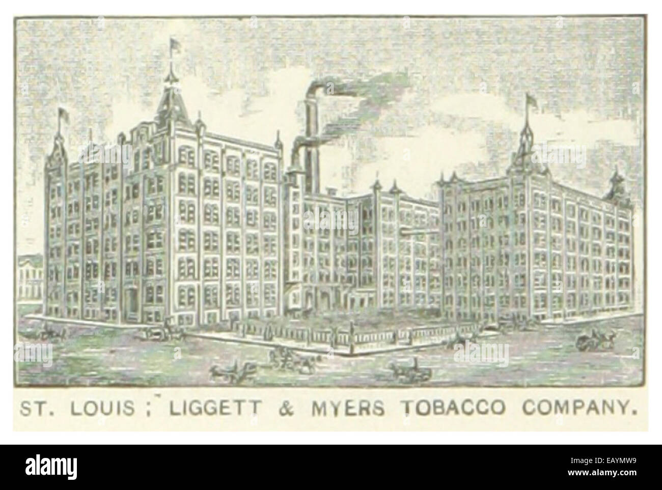 liggett tobacco company The 1891 illustration of the Liggett & Myers Tobacco Company in St. Louis  depicts the company's role in the tobacco industry. The drawing showcases  the building's design and significance within the economic