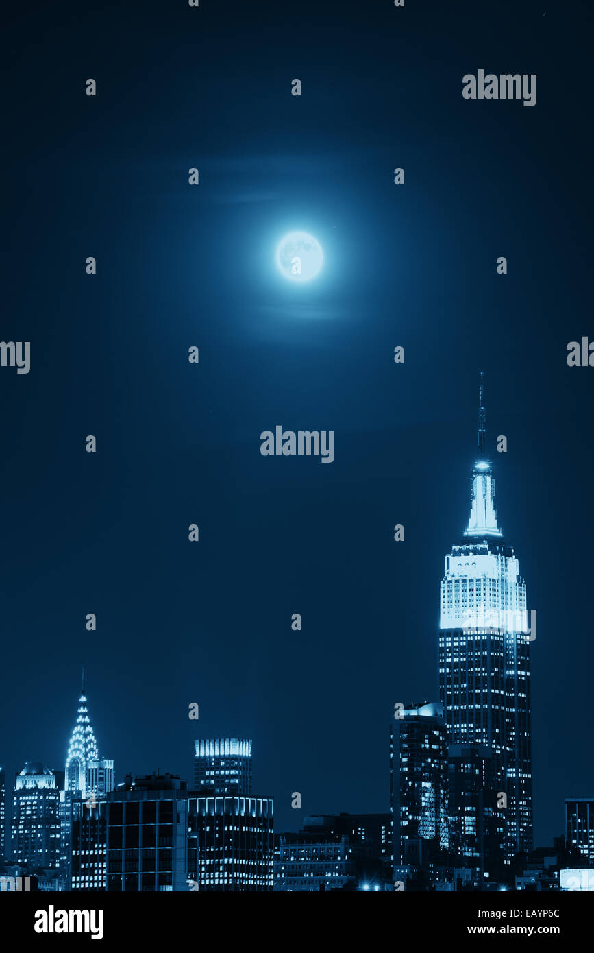 NEW YORK CITY, NY - SEP 20: Empire State Building with super moon on ...