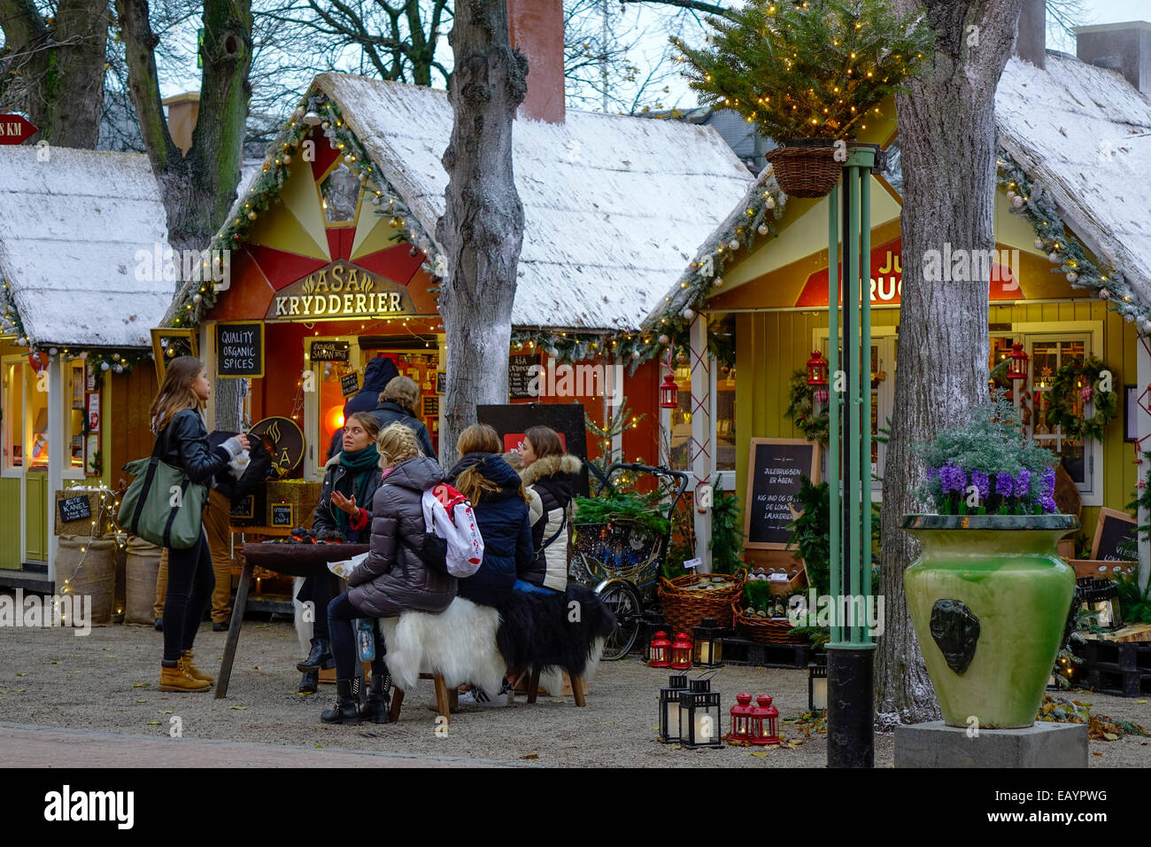Christmas market in Tivoli Gardens, City Centre, Copenhagen, Denmark, Europe Stock Photo