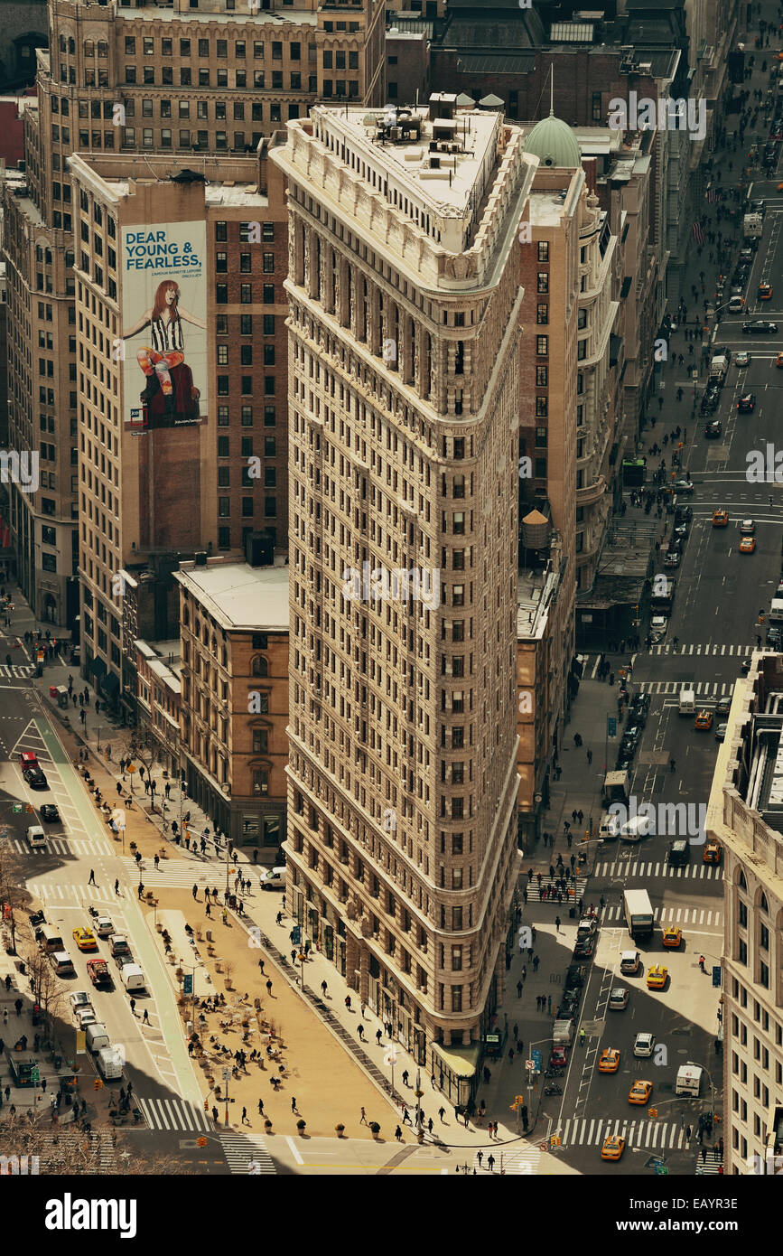 NEW YORK CITY, NY - MAR 30: Flatiron Building rooftop view on March 30, 2014 in New York City. Flatiron building designed by Chicago's Daniel Burnham was designated a New York City landmark in 1966. Stock Photo