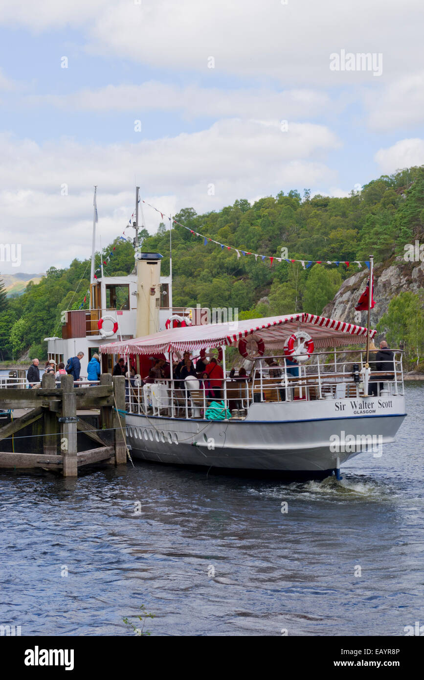 Passengers Boarding Sir Walter Scott Steam Ship, Loch Katrine Pier, Trossachs, Stirlingshire, Scotland, UK Stock Photo