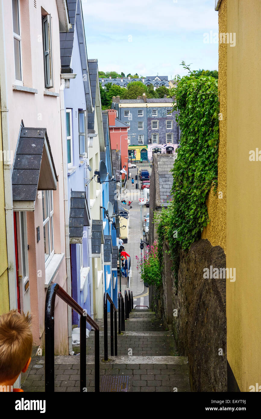 Steps leading down to the centre of Kinsale, Ireland. Stock Photo