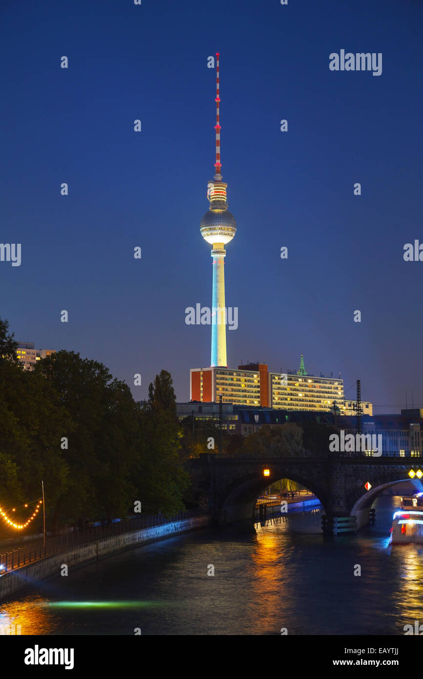 Berlin TV tower at the night time Stock Photo