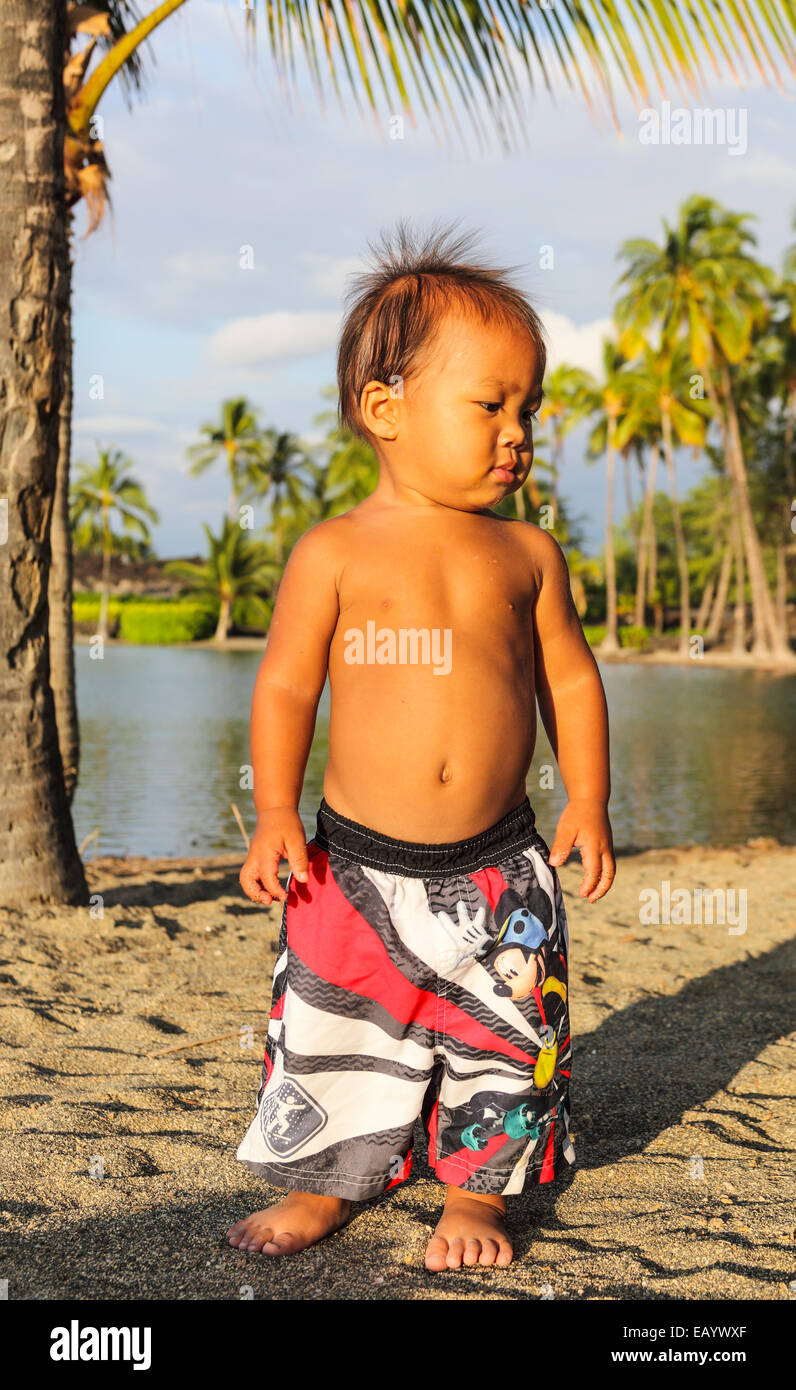 Boy at Anaehoomalu Beach on the Big Island of Hawaii Stock Photo Alamy