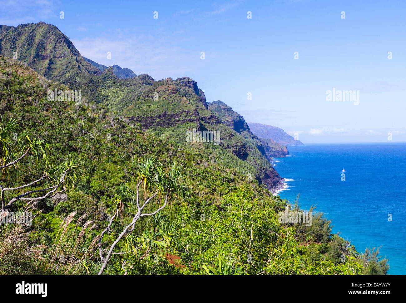 The Na Pali Coast on Kauai as seen from the Kalalau Trail Stock Photo