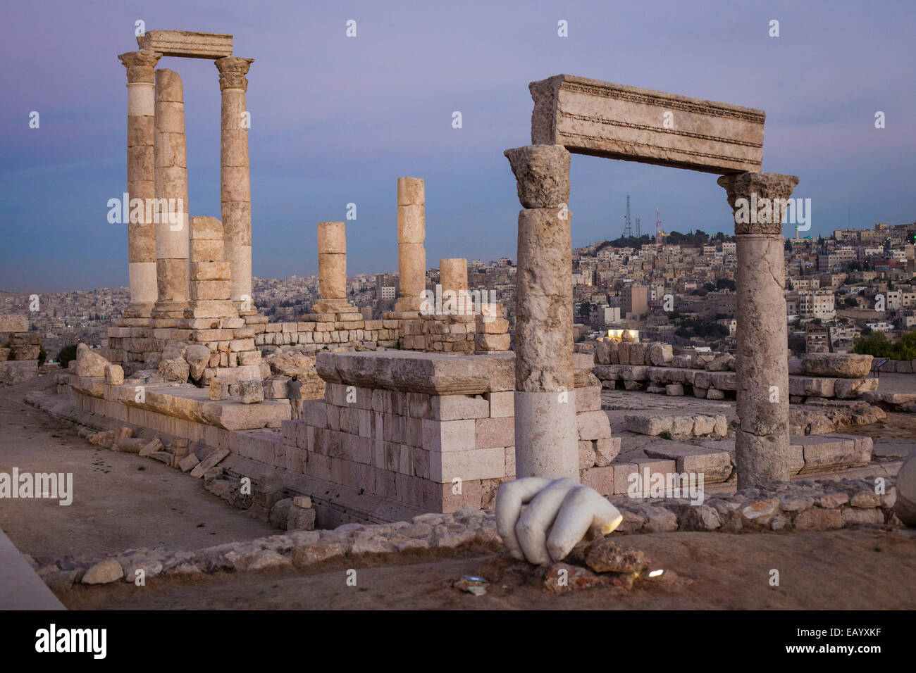 Ancient ruins in the citadel of Amman, Jordan at the Temple of Hercules Stock Photo