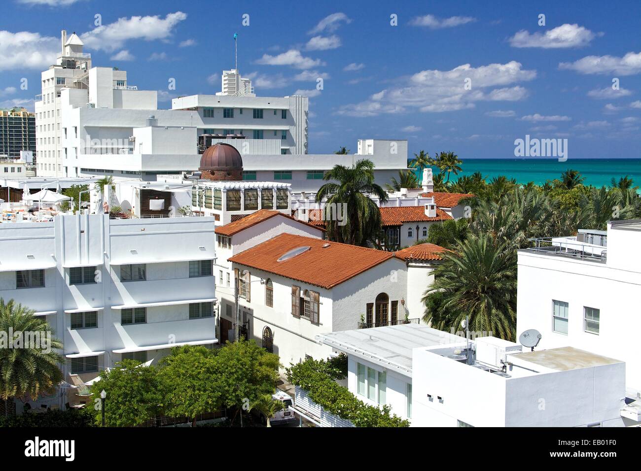 Rooftop view toward the coast, Miami Beach, Florida, USA Stock Photo