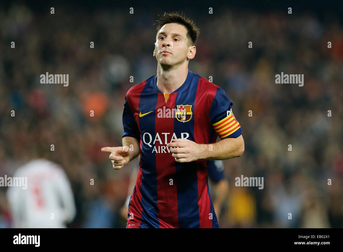 Barcelona, Spain. 22nd Nov, 2014. Barcelona's Lionel Messi reacts