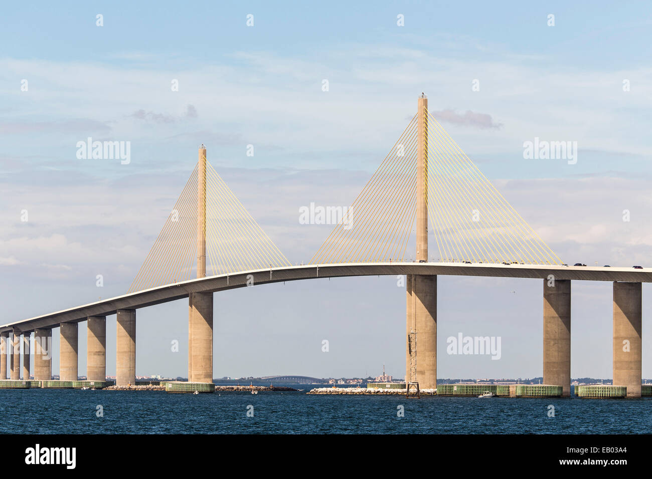 The Bob Graham Sunshine Skyway Bridge spans Tampa Bay, Florida, with a cable-stayed main span 4.1 miles long. Stock Photo