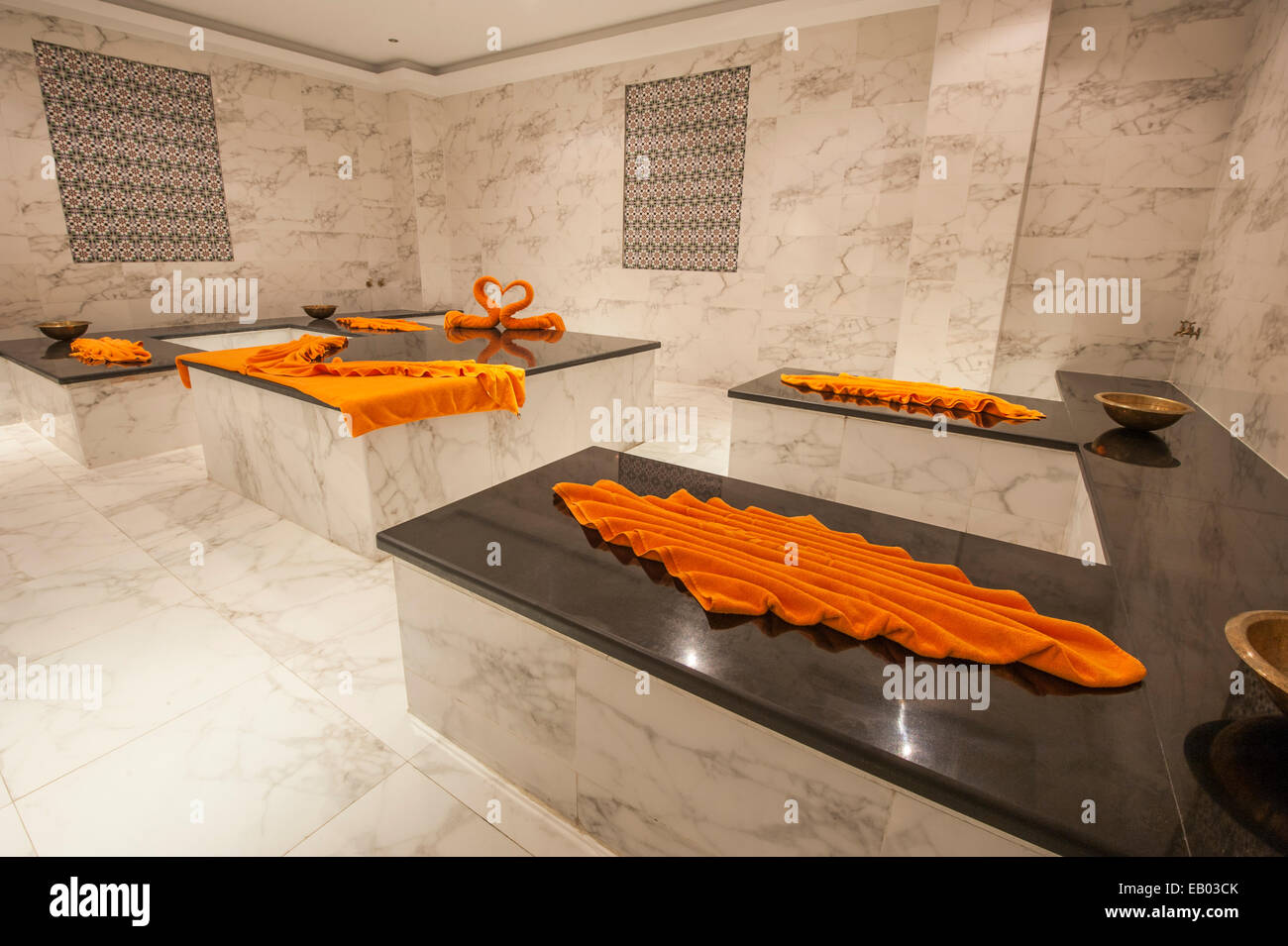 Large turkish hammam bath in luxury health spa Stock Photo