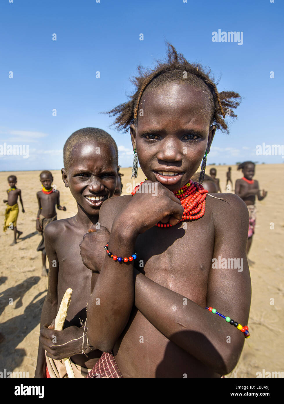 Kids of the Dassanach tribe, Kenya Stock Photo