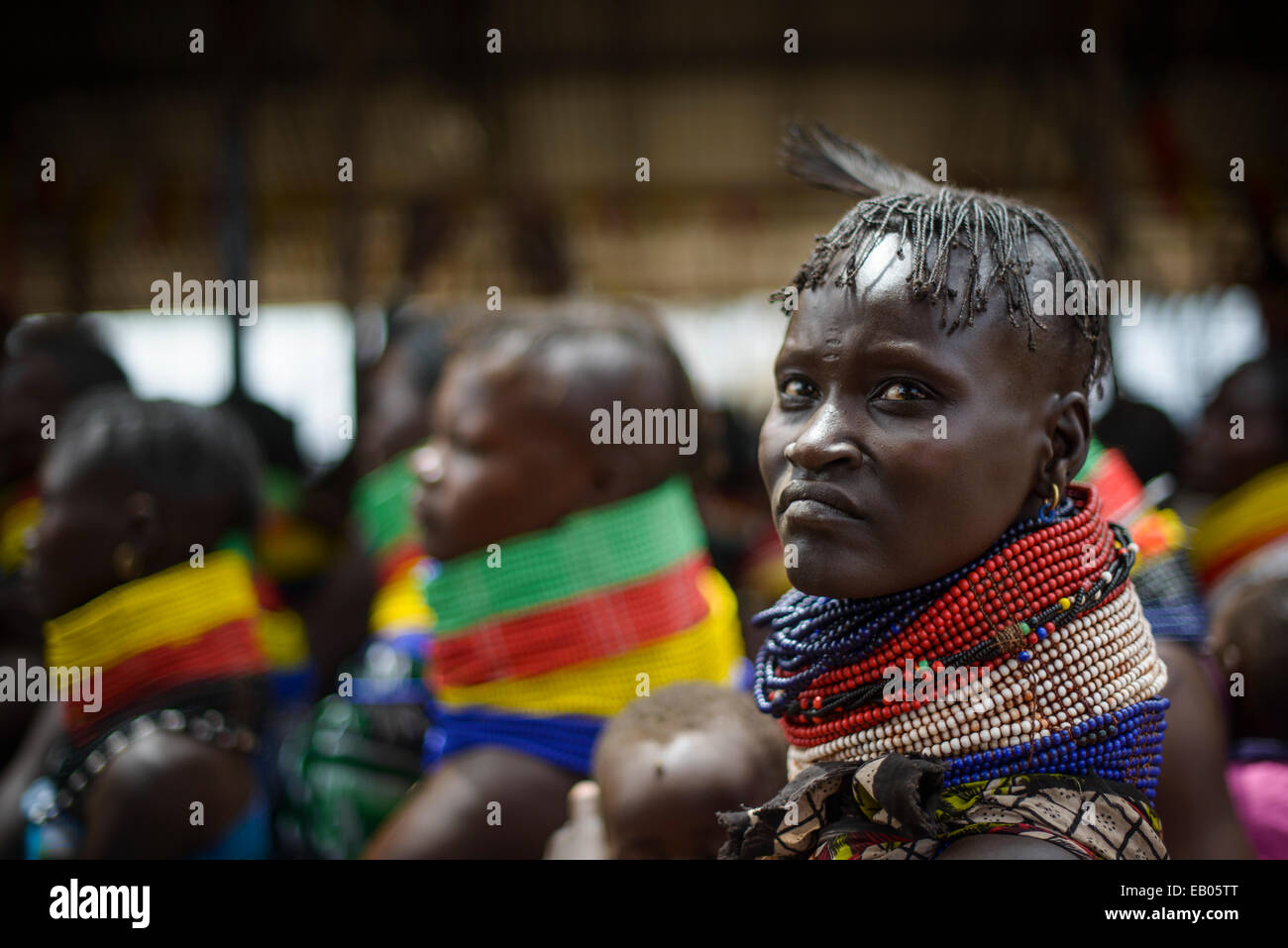 A meeting of Turkana women in a village, Kenya Stock Photo