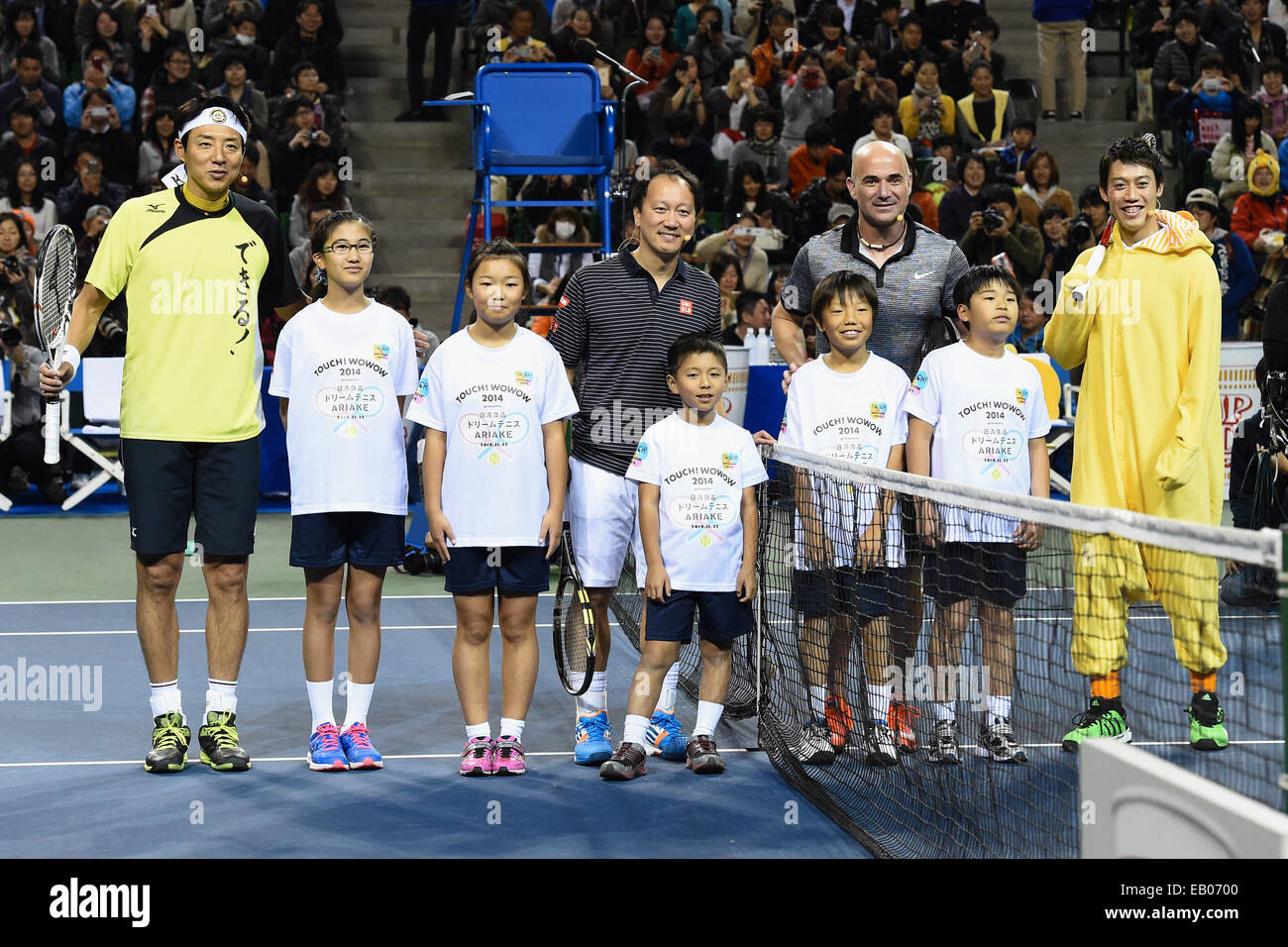 Tokyo, Japan. 22nd Nov, 2014. (L-R) Shuzo Matsuoka (JPN), Michael Chang,  Andre Agassi (USA), Kei Nishikori (JPN) Tennis : Dream Tennis ARIAKE  Doubles at Ariake Coliseum in Tokyo, Japan . Credit: AFLO