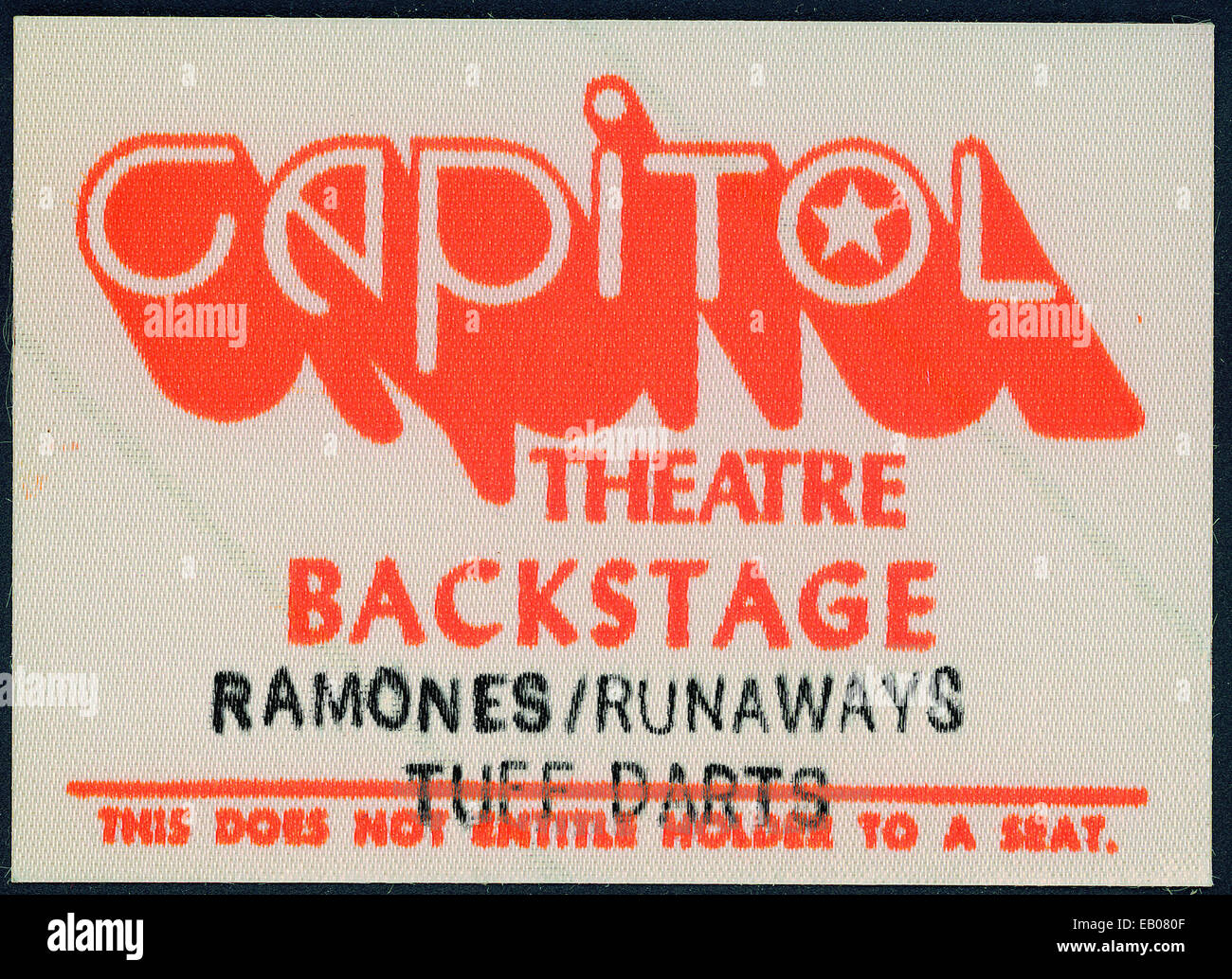 THE RAMONES, circa 1970s  Backstage pass to Ramones concert at Capitol Theater in Passaic, New Jersey . Stock Photo