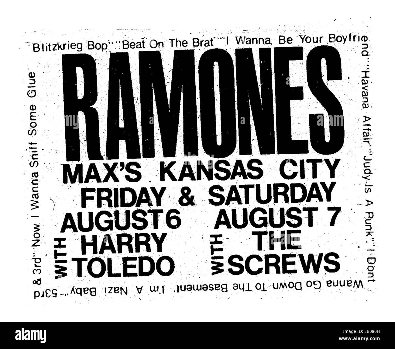 THE RAMONES, circa 1970s. Ad for Ramones concert at Max's Kansas City in New York. Stock Photo